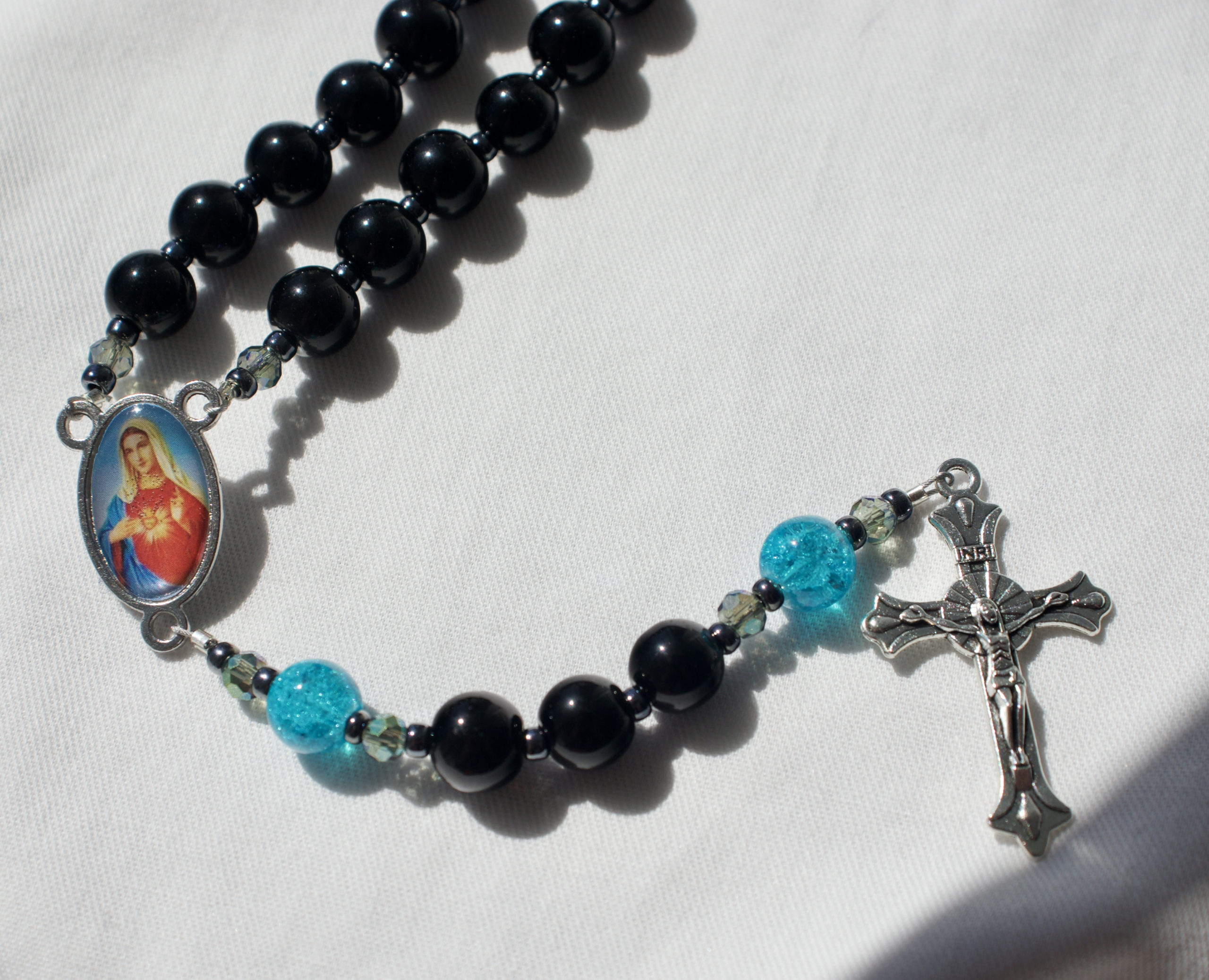 Black Glass Bead Wire Rosary - Image 6