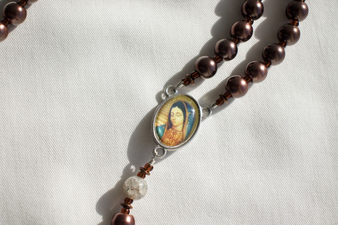 Brown Pearl Bead Wire Rosary - Image 4