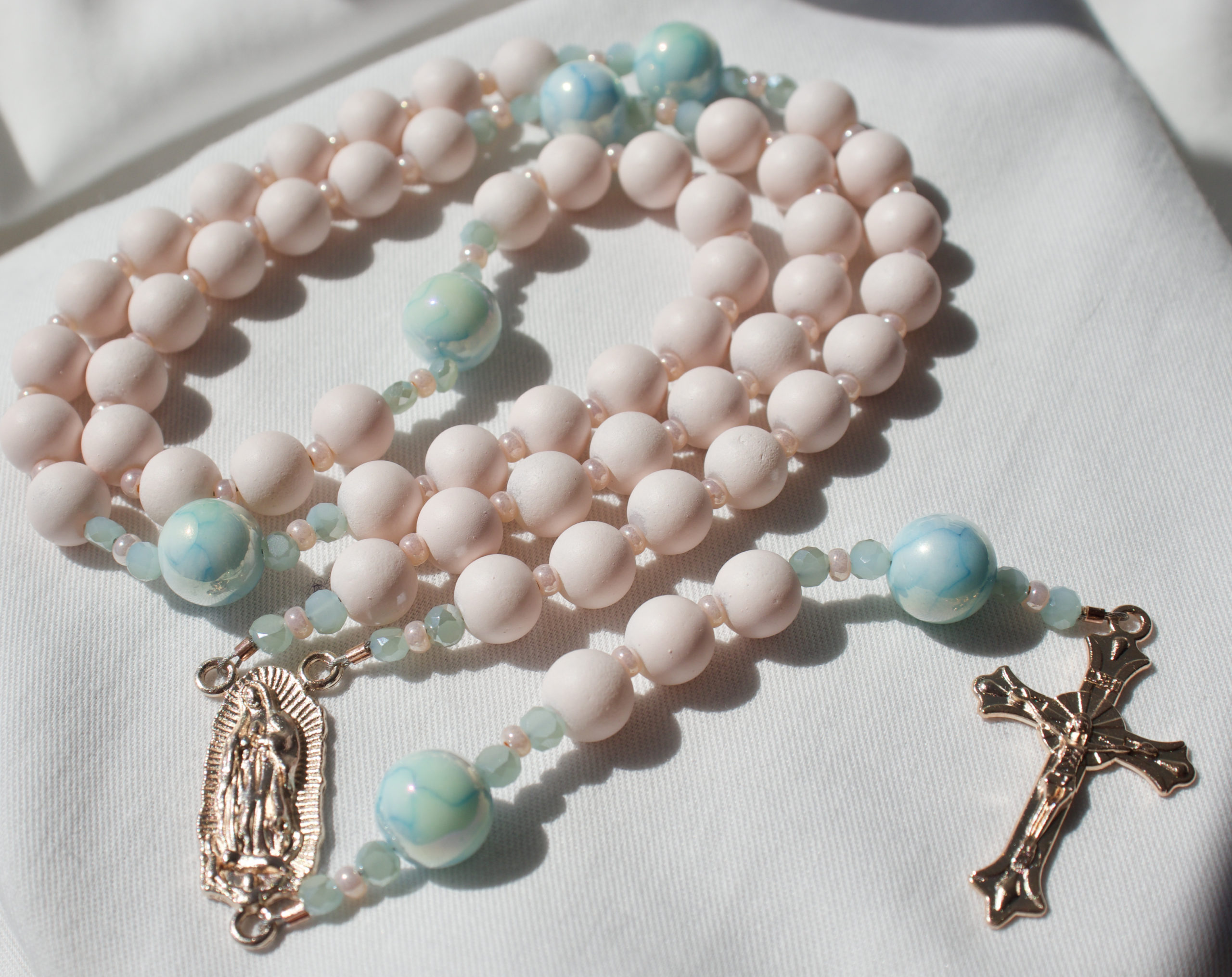 Matte Pink Bead Wire Rosary - Image 4