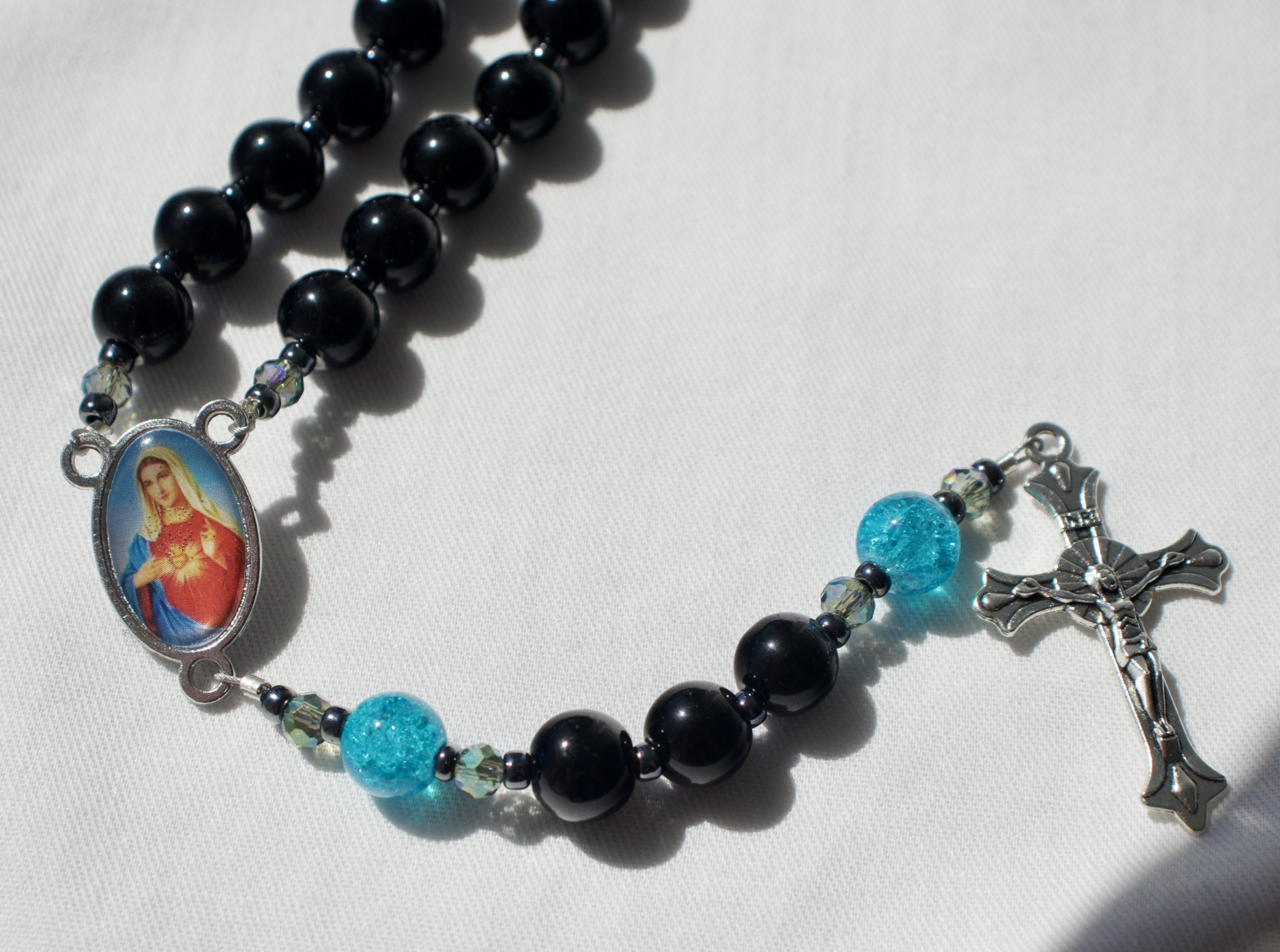 Black Glass Bead Wire Rosary - Image 7