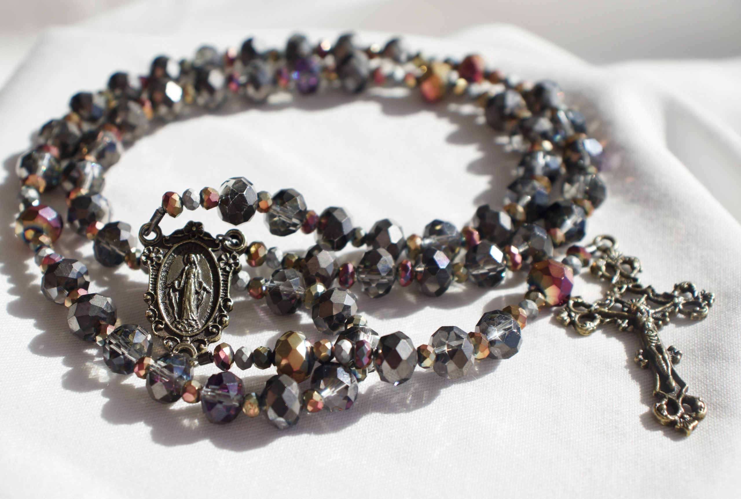 Brown Glass Bead Wire Rosary - Image 5