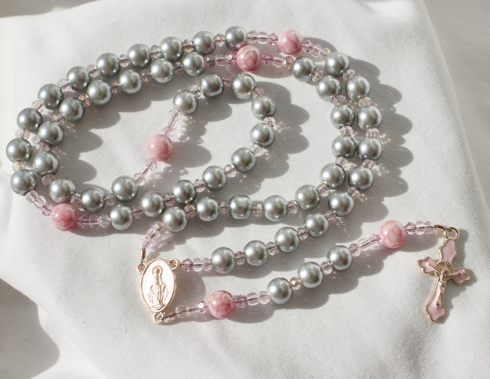 Gray Pearl Bead Wire Rosary - Image 3