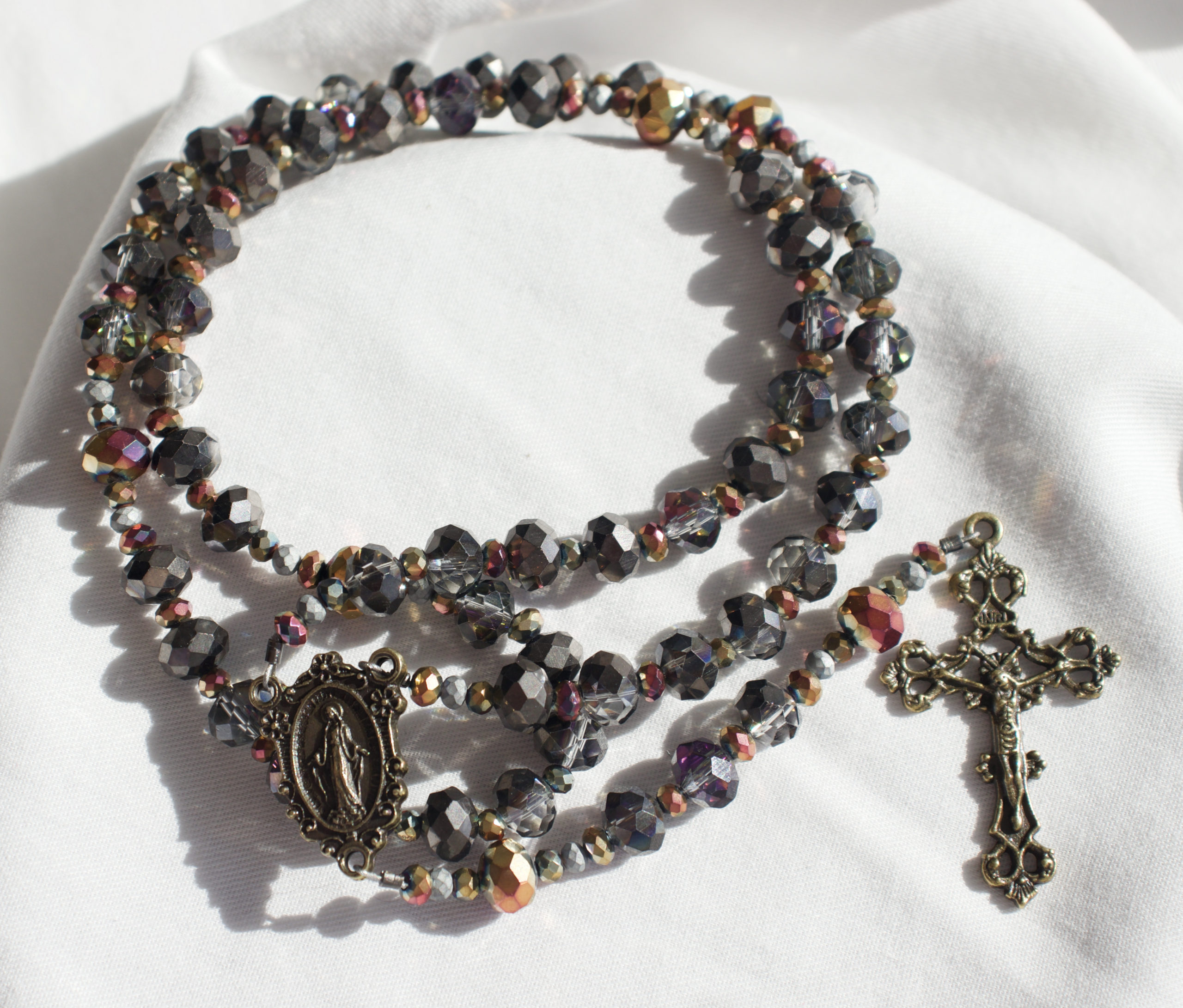 Brown Glass Bead Wire Rosary - Image 3