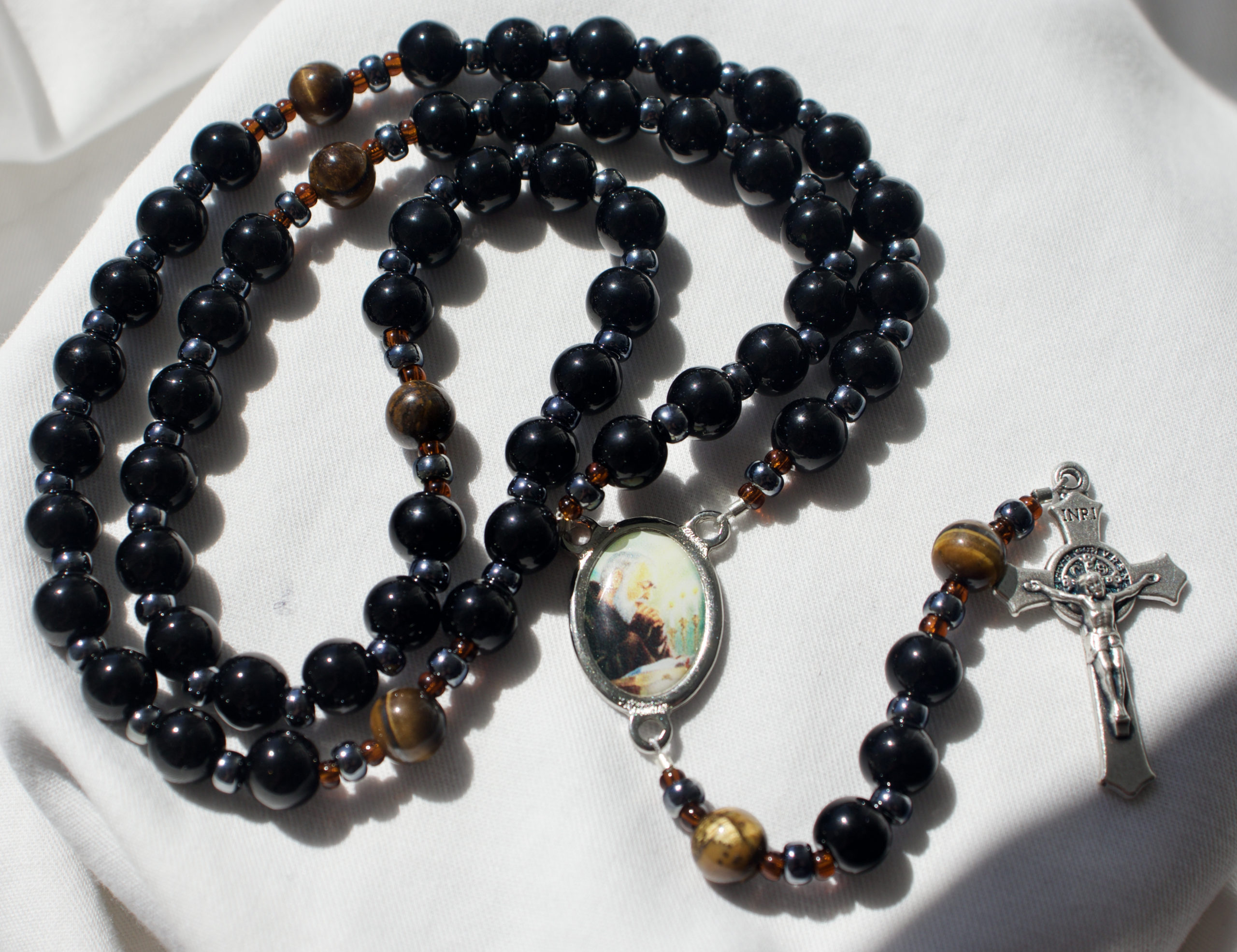Black Glass Bead Wire Rosary - Image 3