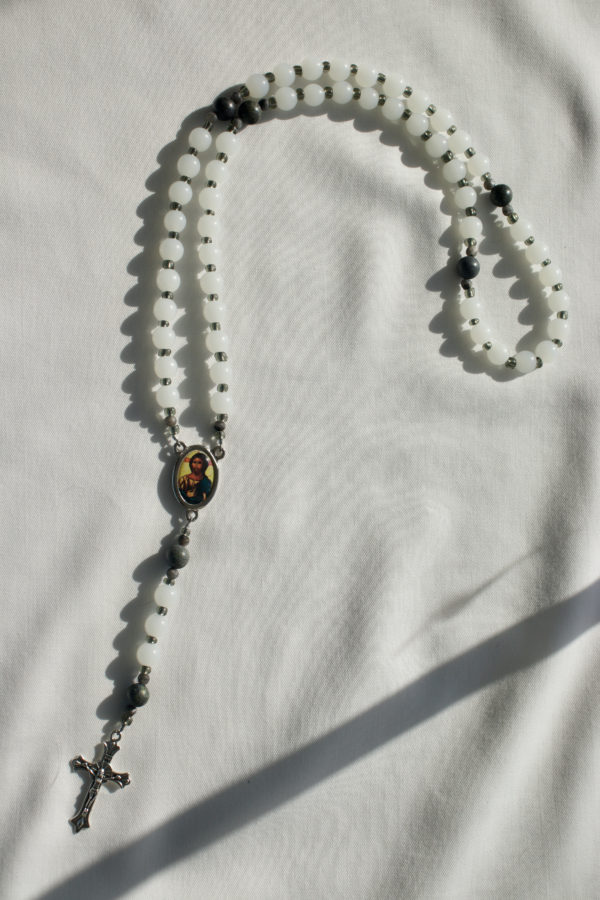 White Glass Bead Wire Rosary - Image 7