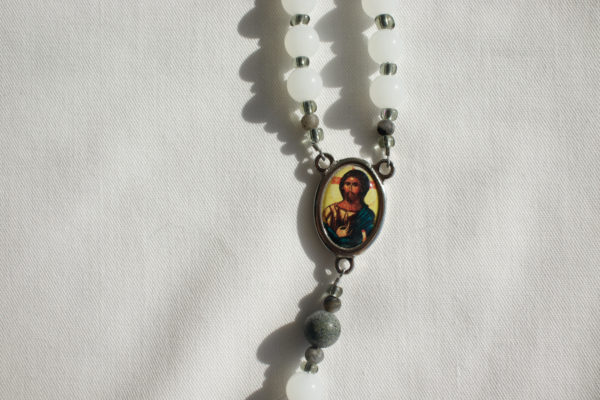 White Glass Bead Wire Rosary - Image 9