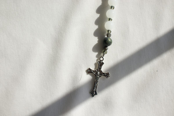 White Glass Bead Wire Rosary - Image 10