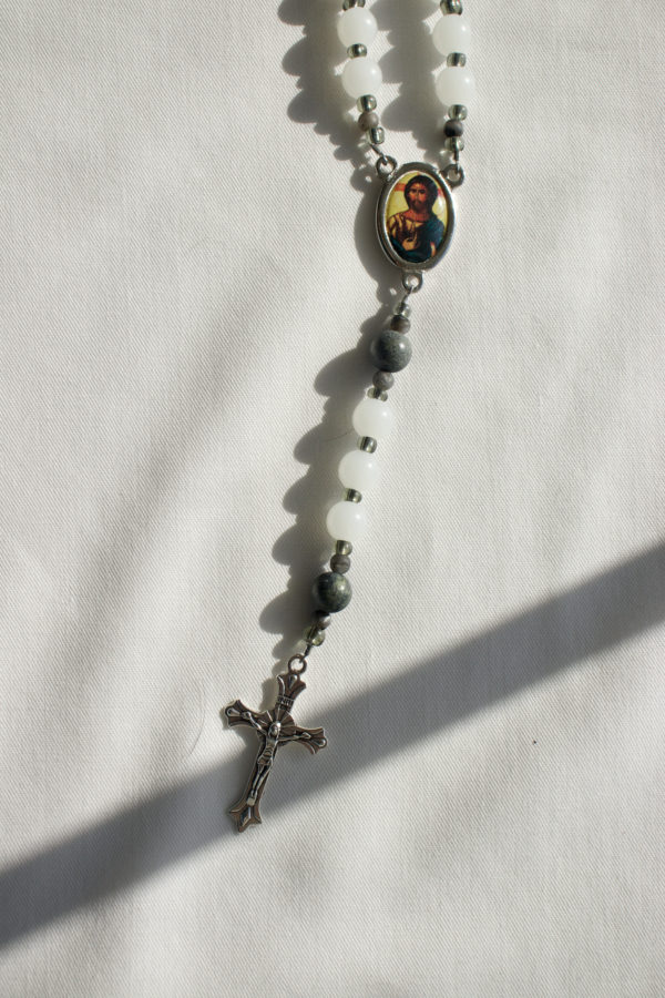 White Glass Bead Wire Rosary - Image 11