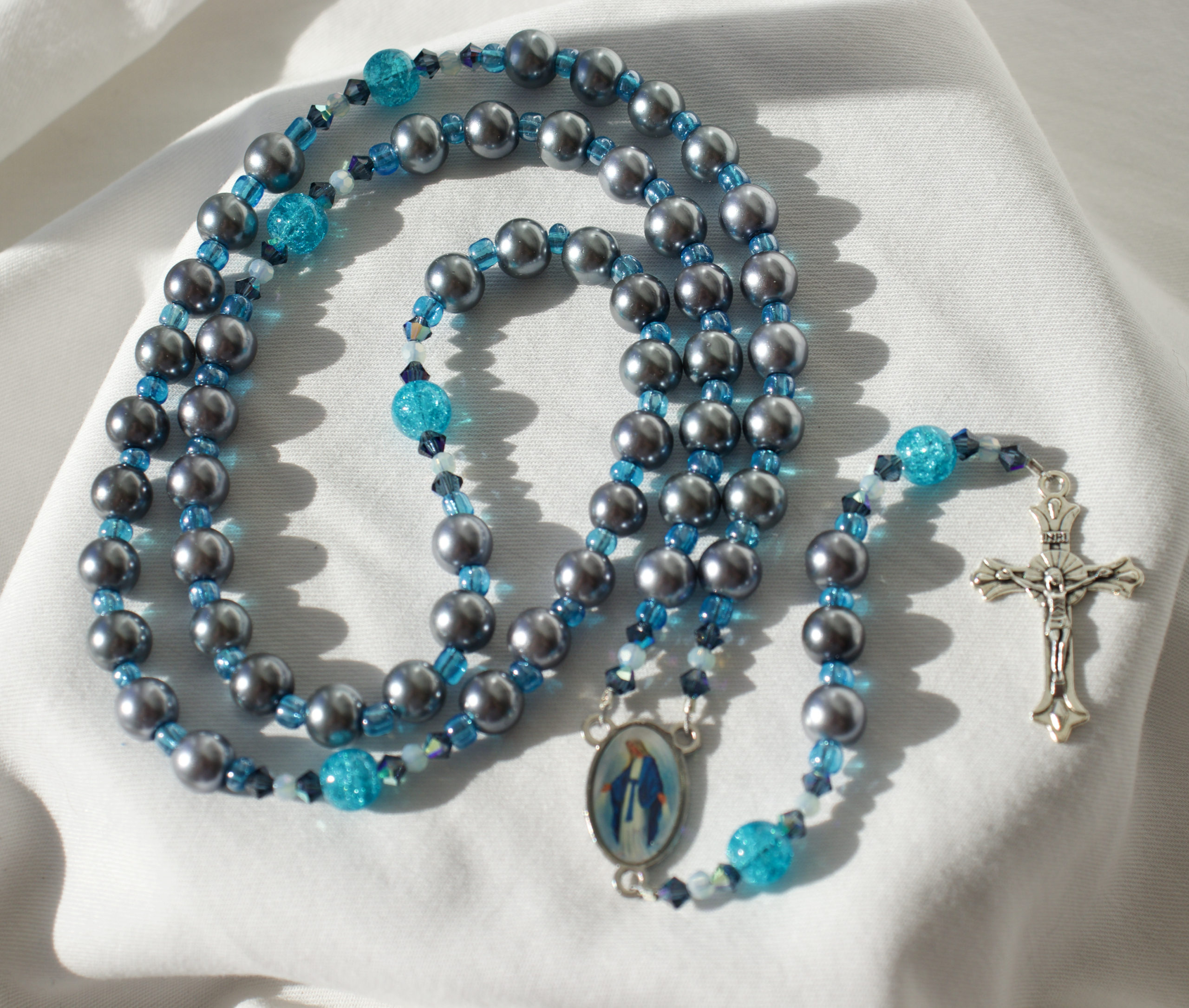 Gray Pearl Bead Rosary - Image 2