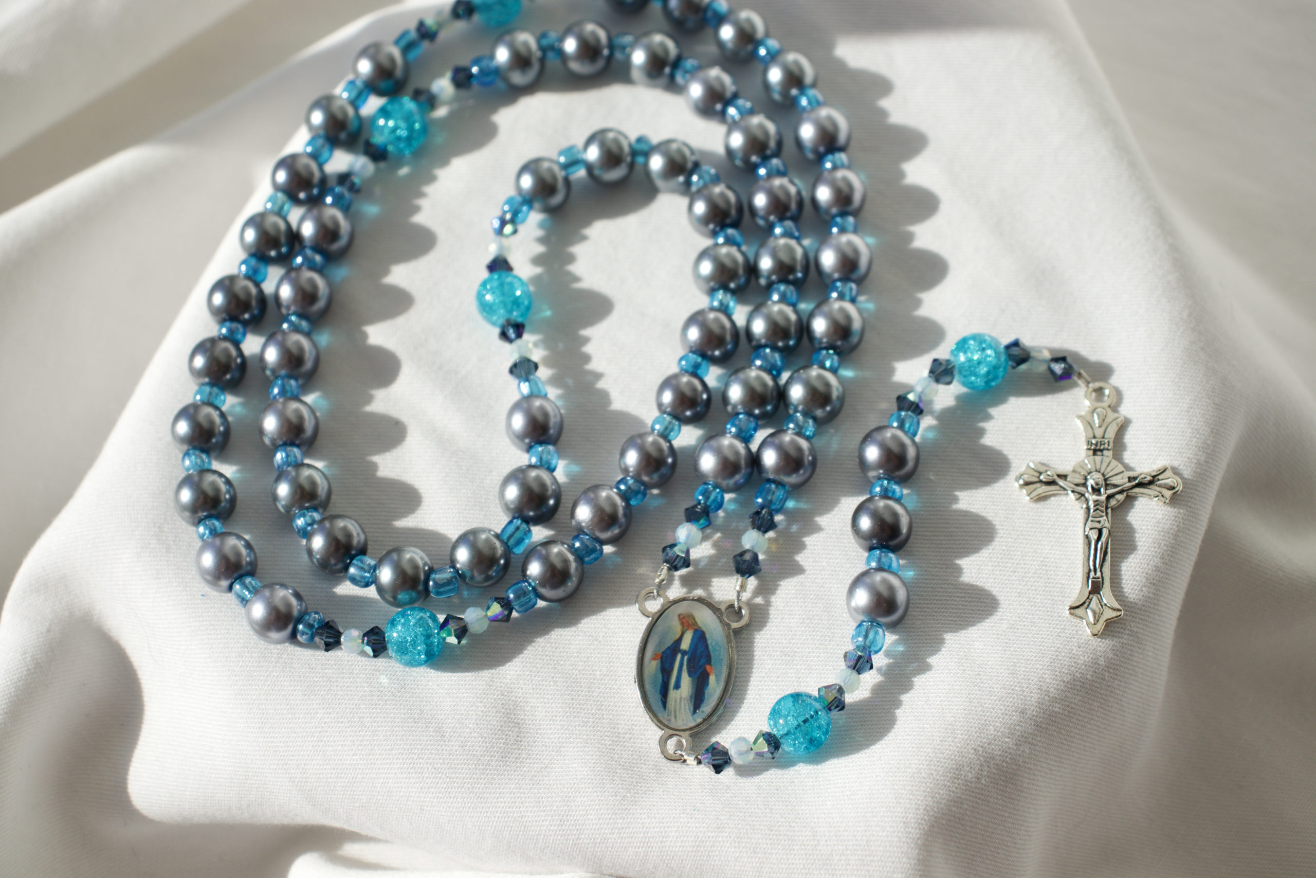 Gray Pearl Bead Rosary - Image 4