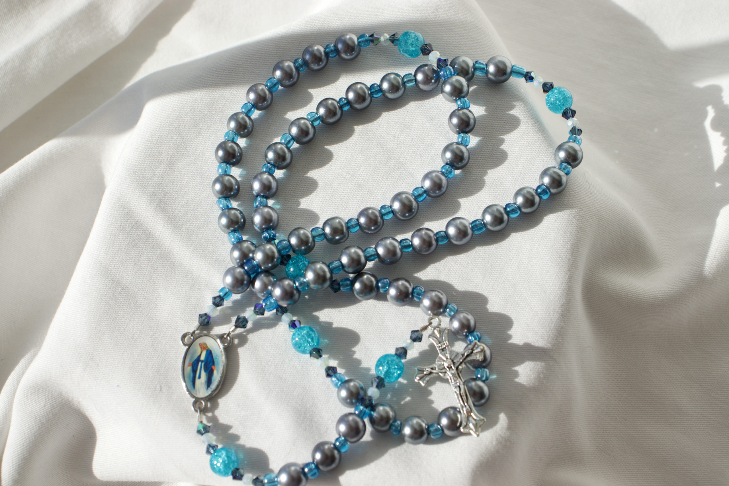 Gray Pearl Bead Rosary - Image 6