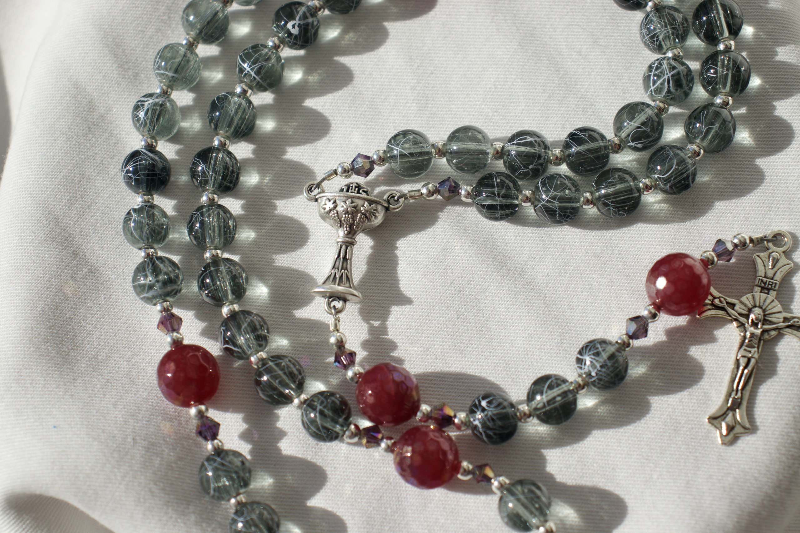 Clear glass bead wire rosary