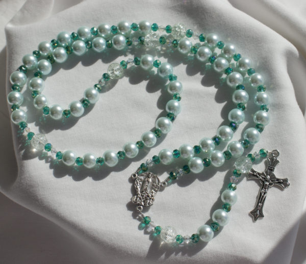 Green Pearl Bead Wire Rosary