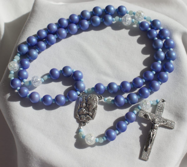 Blue Pearl Bead Wire Rosary