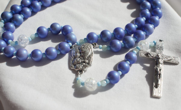 Blue Pearl Bead Wire Rosary - Image 4