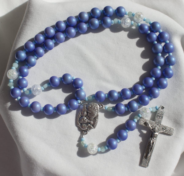 Blue Pearl Bead Wire Rosary - Image 3