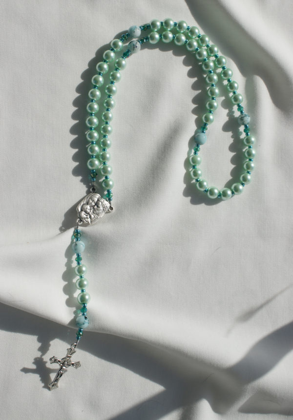 Green Pearl Wire Rosary - Image 10