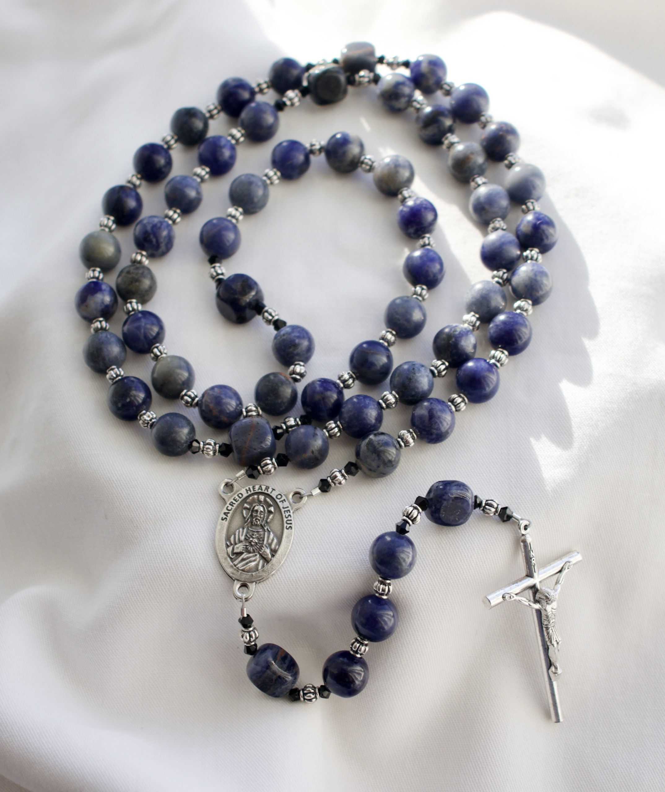Blue Glass Bead Wire Rosary