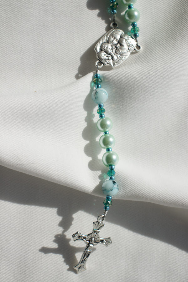 Green Pearl Wire Rosary - Image 6