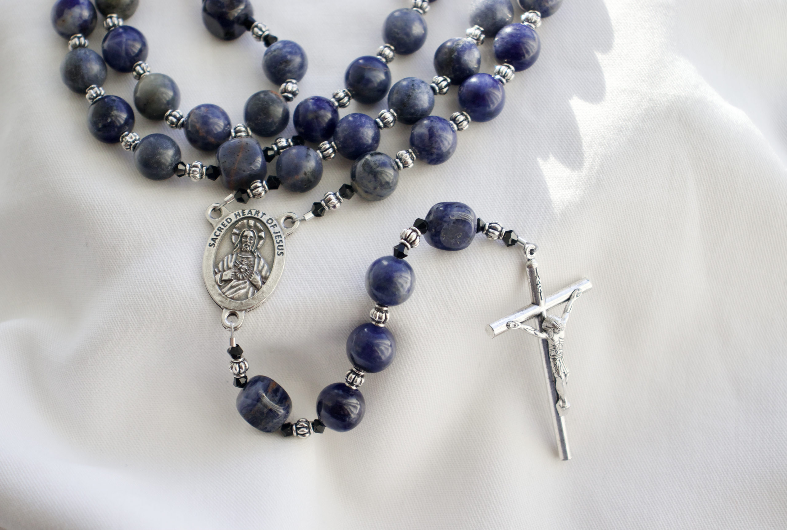 Blue Glass Bead Wire Rosary - Image 9