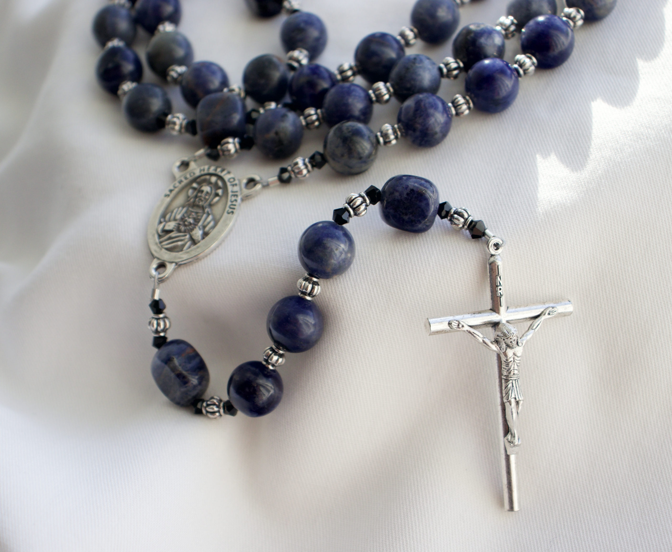 Blue Glass Bead Wire Rosary - Image 7
