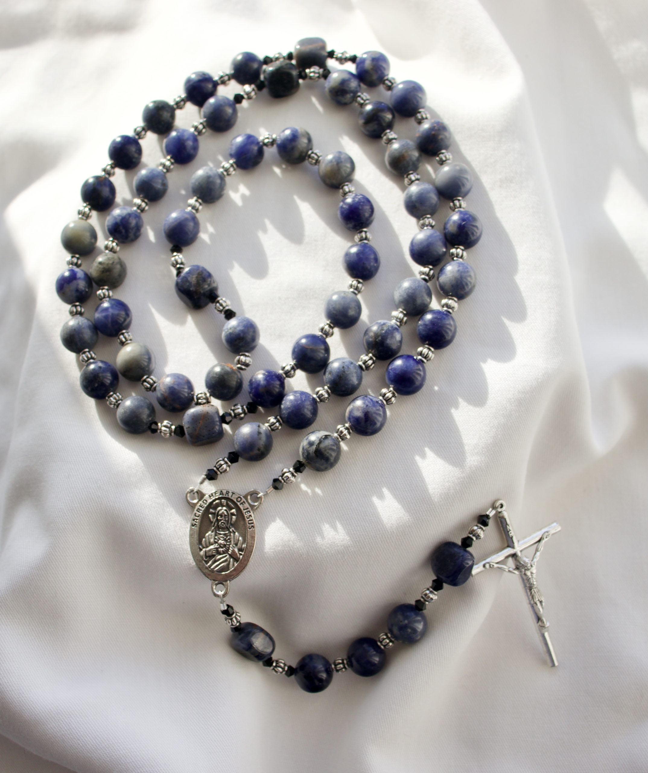 Blue Glass Bead Wire Rosary - Image 6
