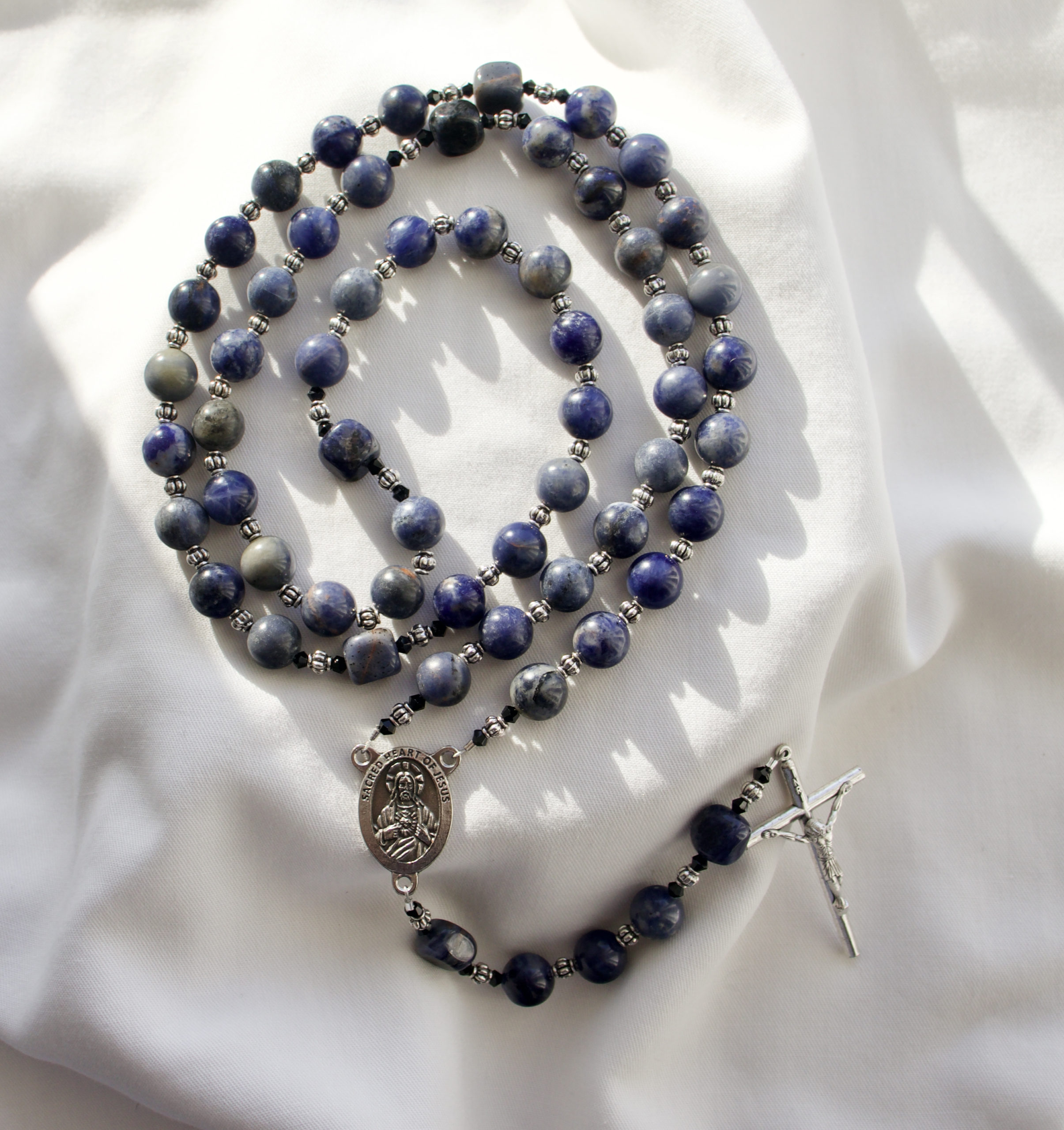 Blue Glass Bead Wire Rosary - Image 5