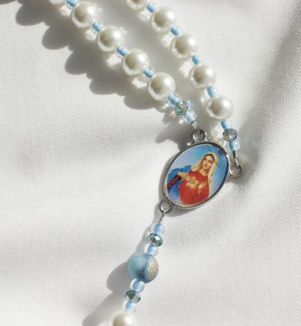 White  Pearl Wire Rosary - Image 3