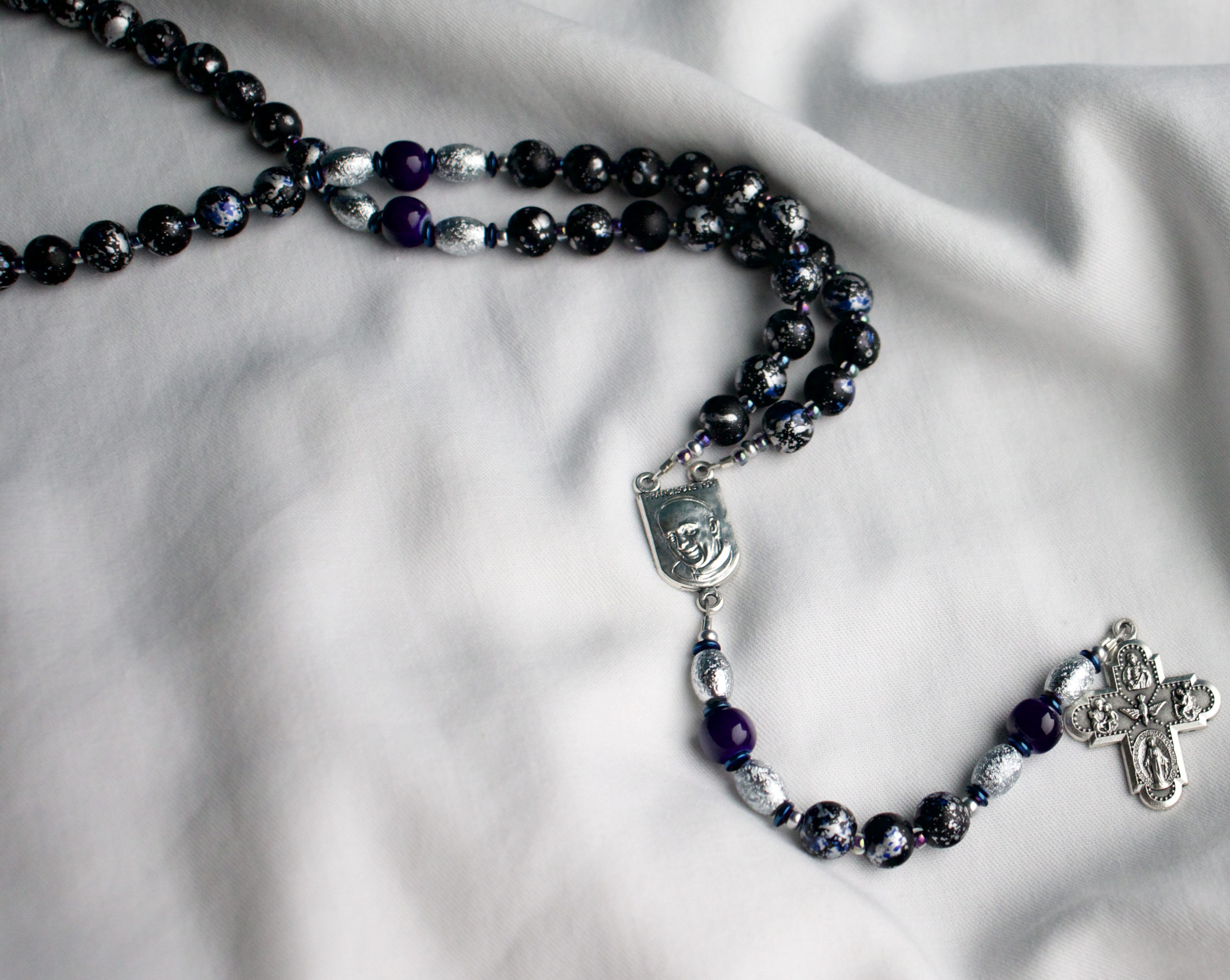 Blue, Black and Silver Wire Rosary - Image 3