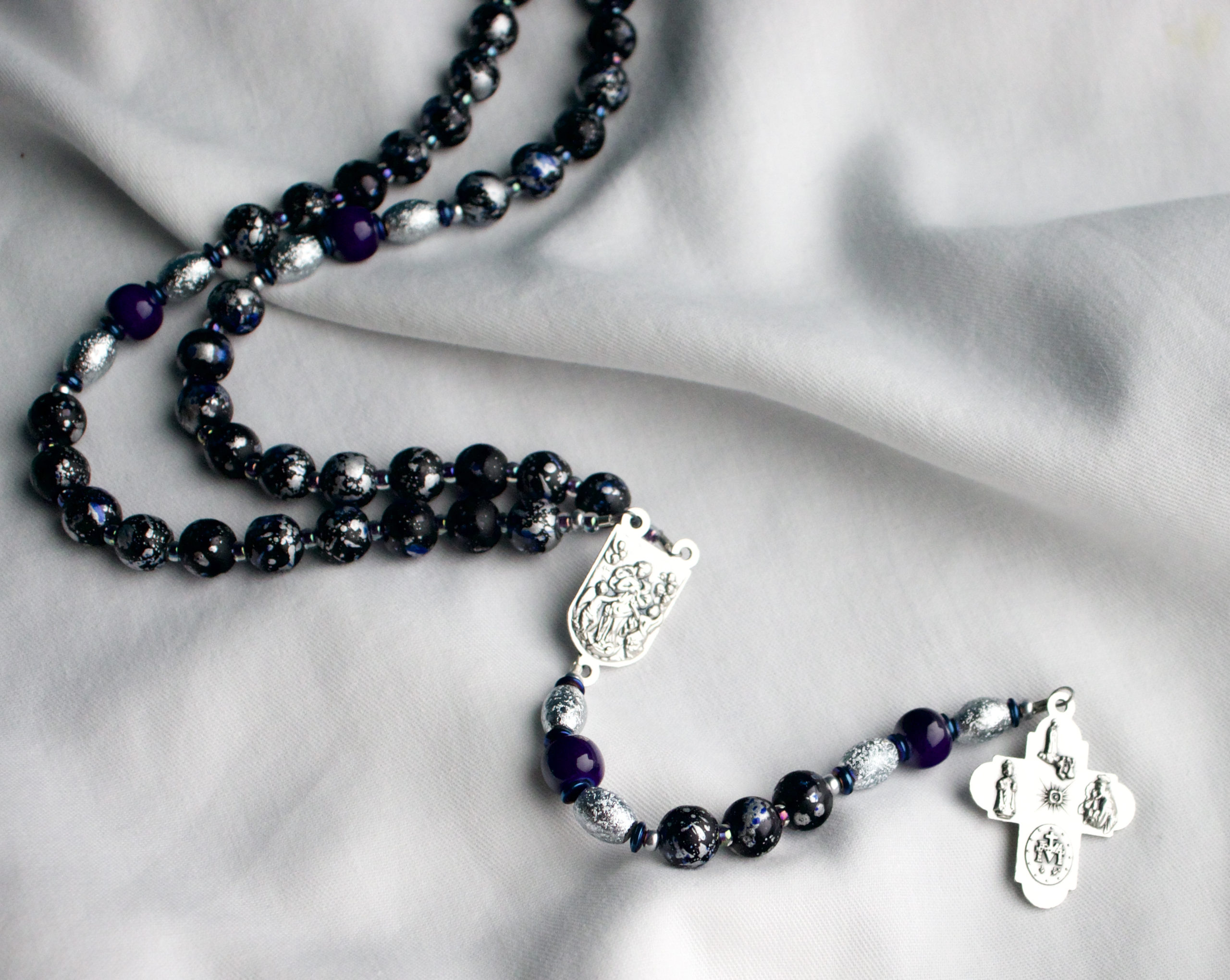 Blue, Black and Silver Wire Rosary - Image 4