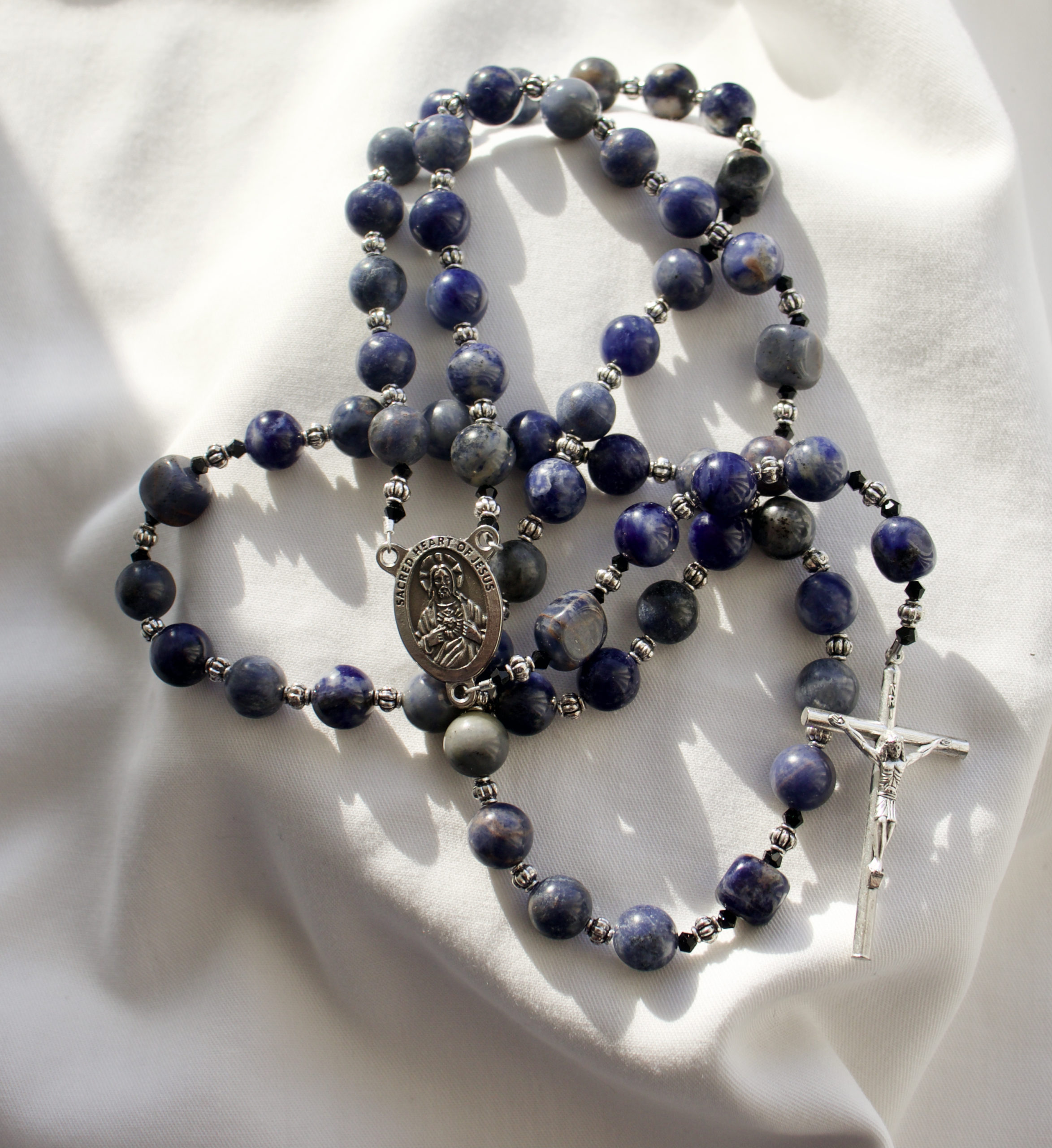Blue Glass Bead Wire Rosary - Image 2