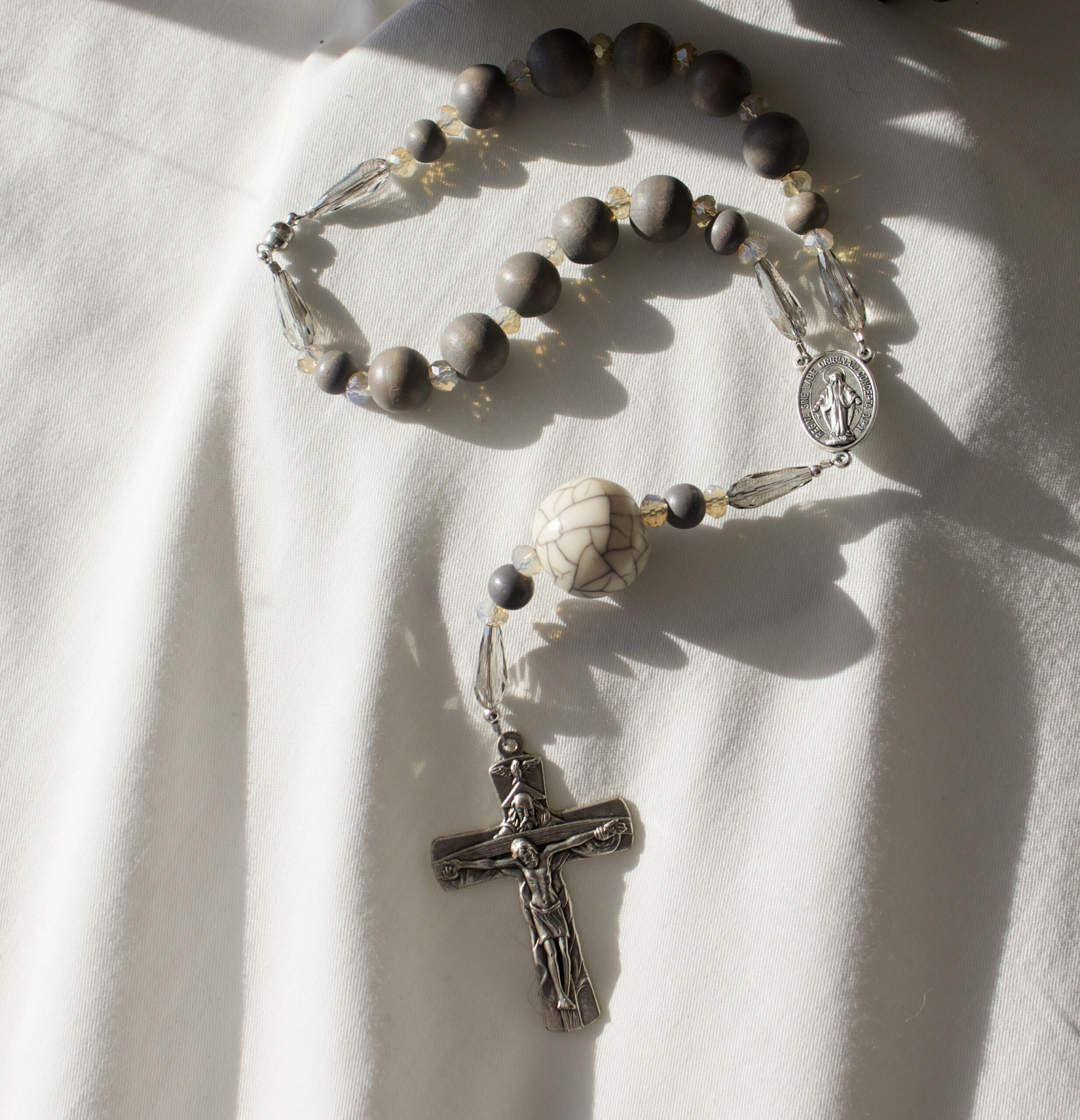 Gray Wood Bead Car Rosary - Image 2