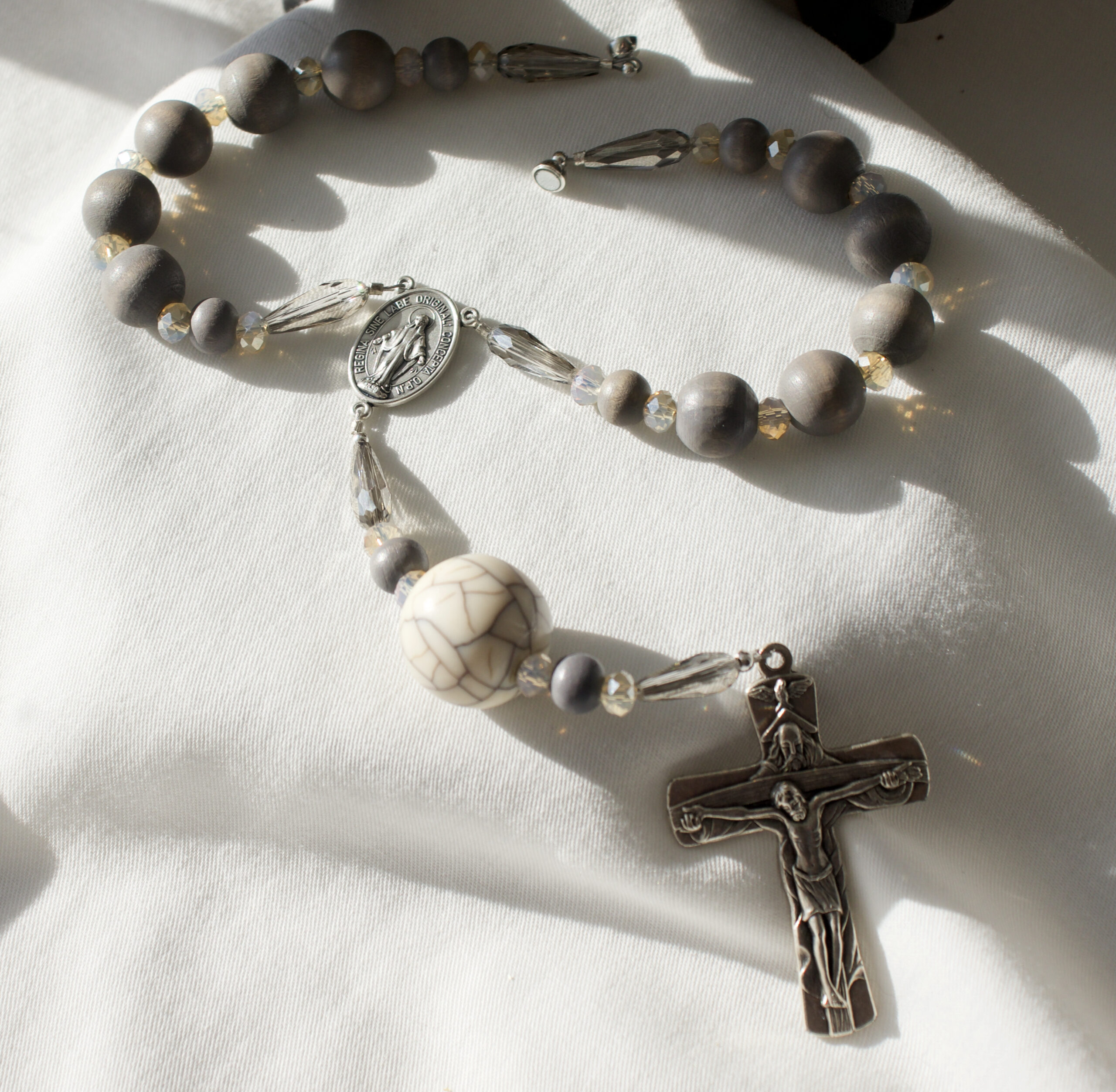 Gray Wood Bead Car Rosary - Image 3