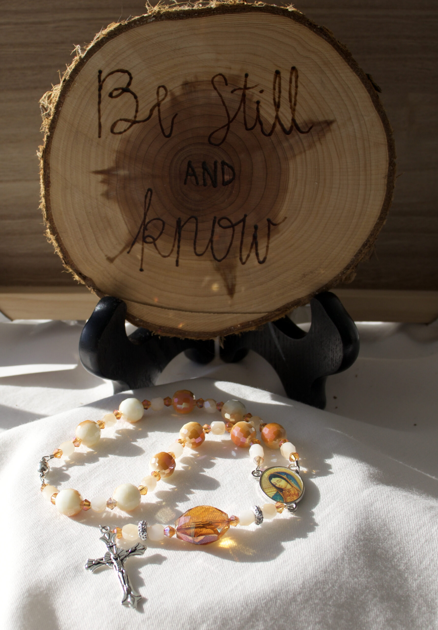 Orange and White Bead Car Rosary - Image 5