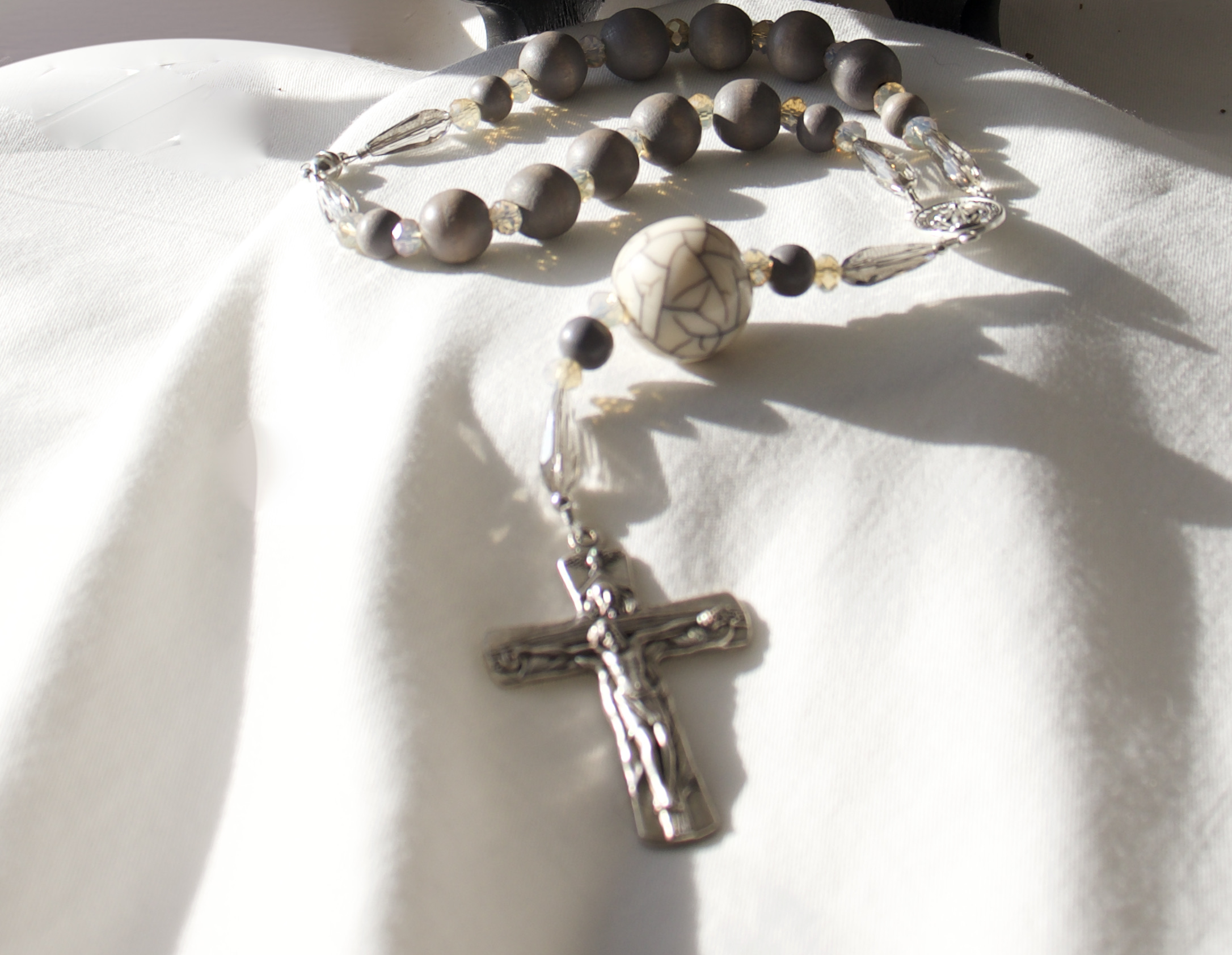 Gray Wood Bead Car Rosary - Image 5