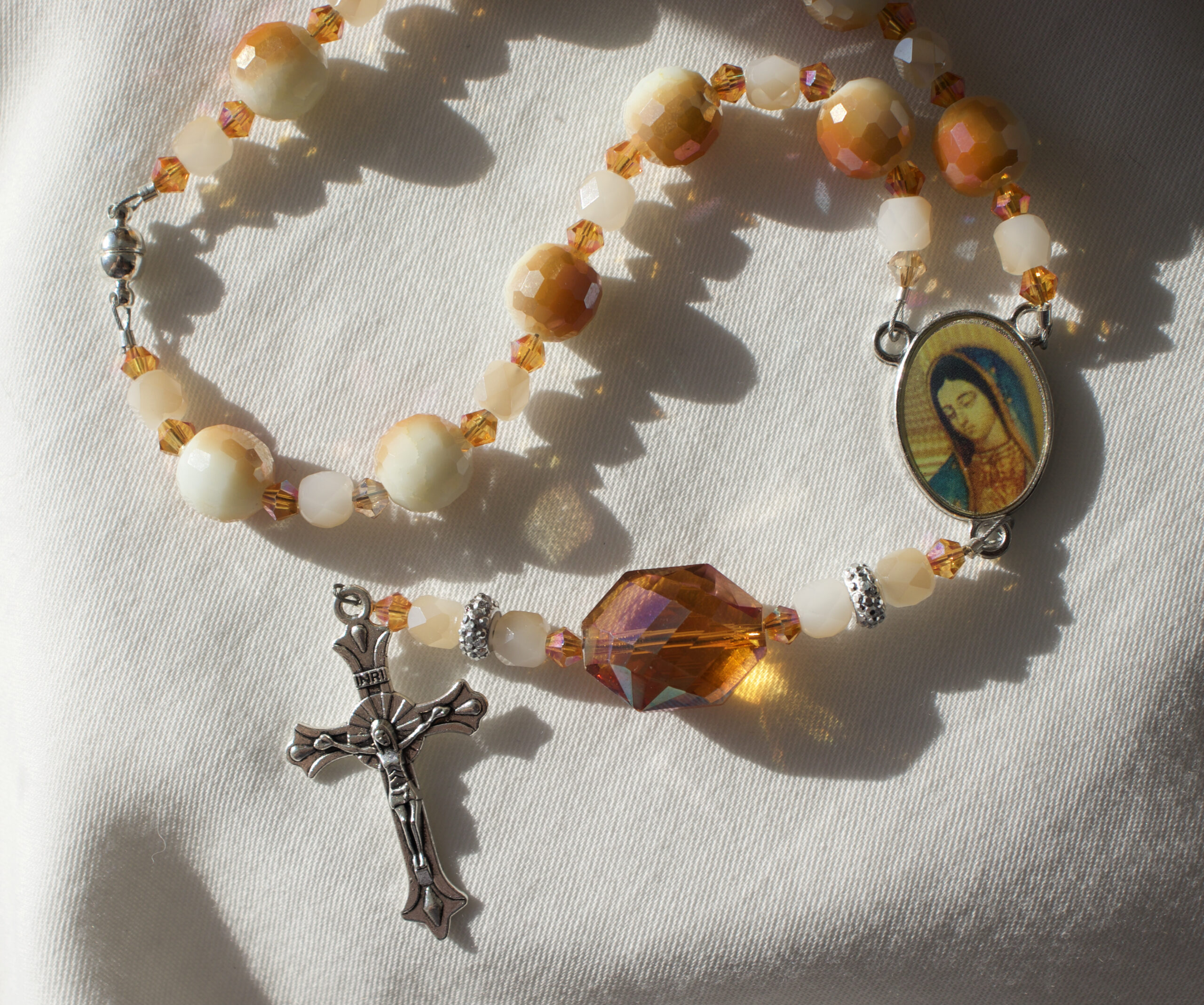 Orange and White Bead Car Rosary