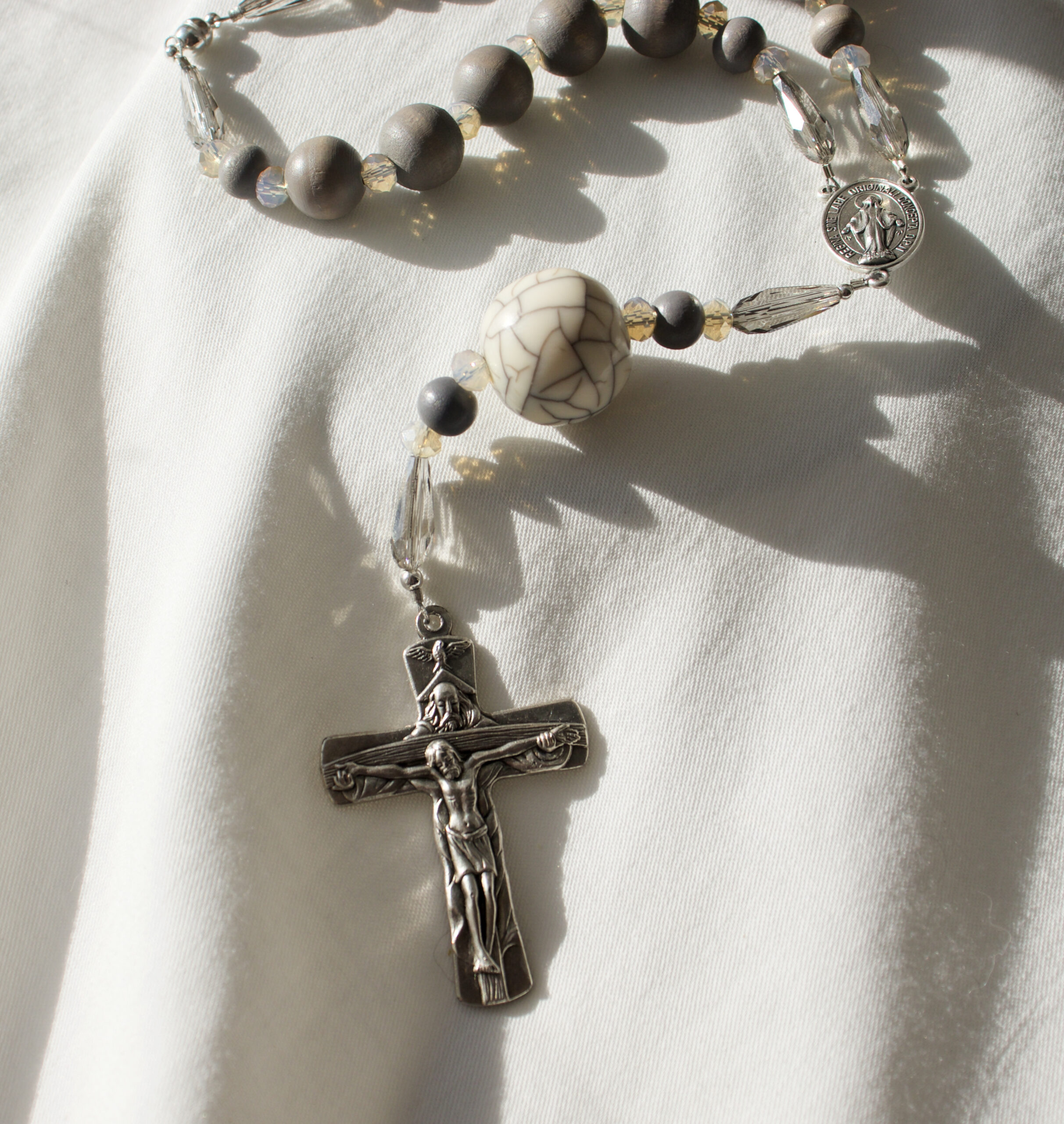 Gray Wood Bead Car Rosary