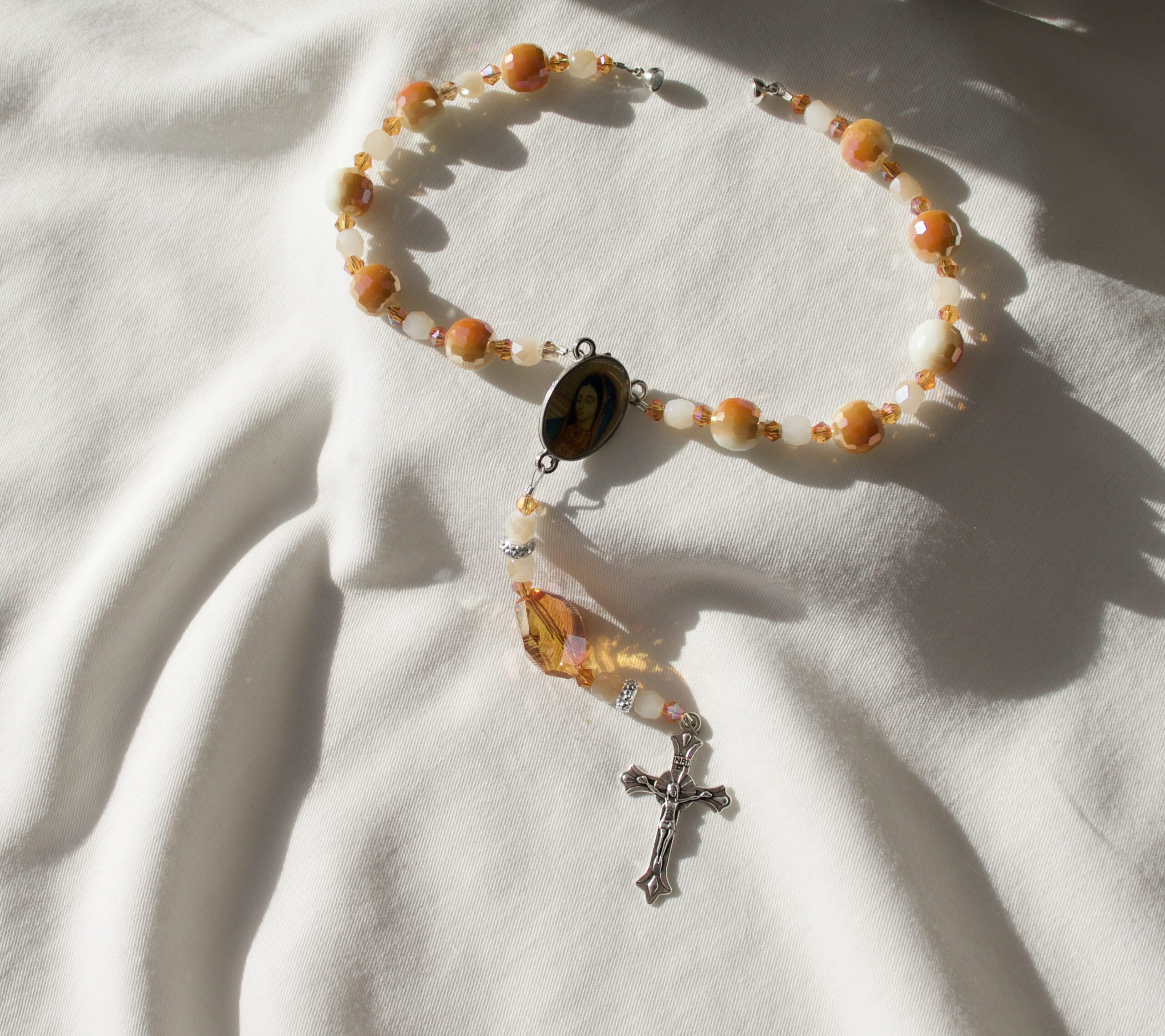 Orange and White Bead Car Rosary - Image 3