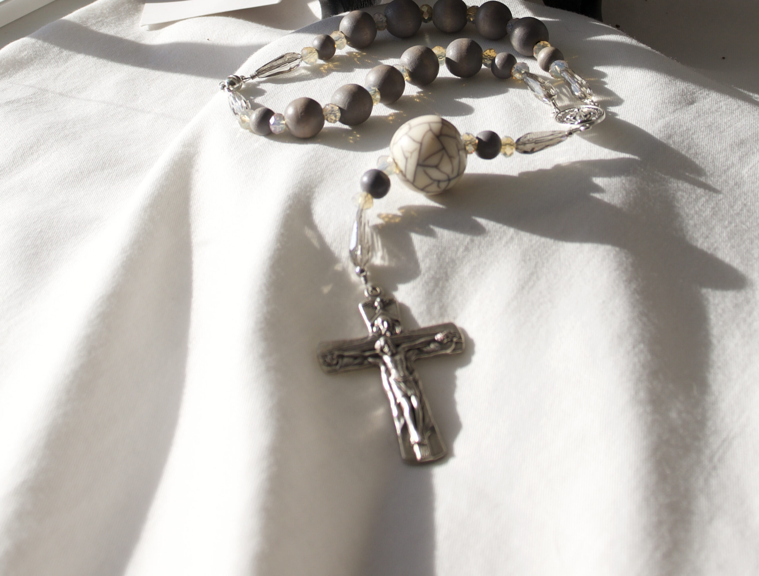 Gray Wood Bead Car Rosary - Image 6