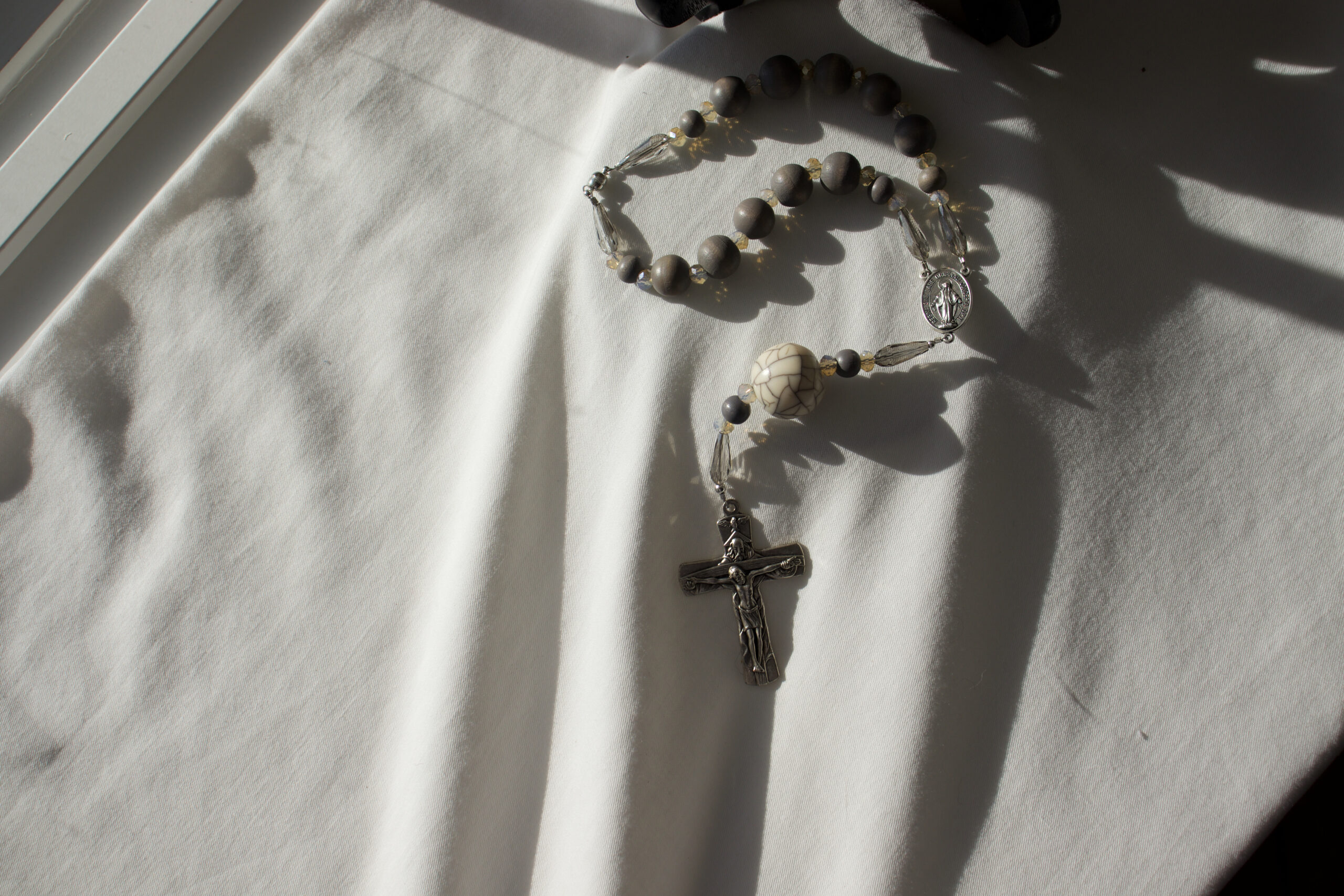 Gray Wood Bead Car Rosary - Image 9