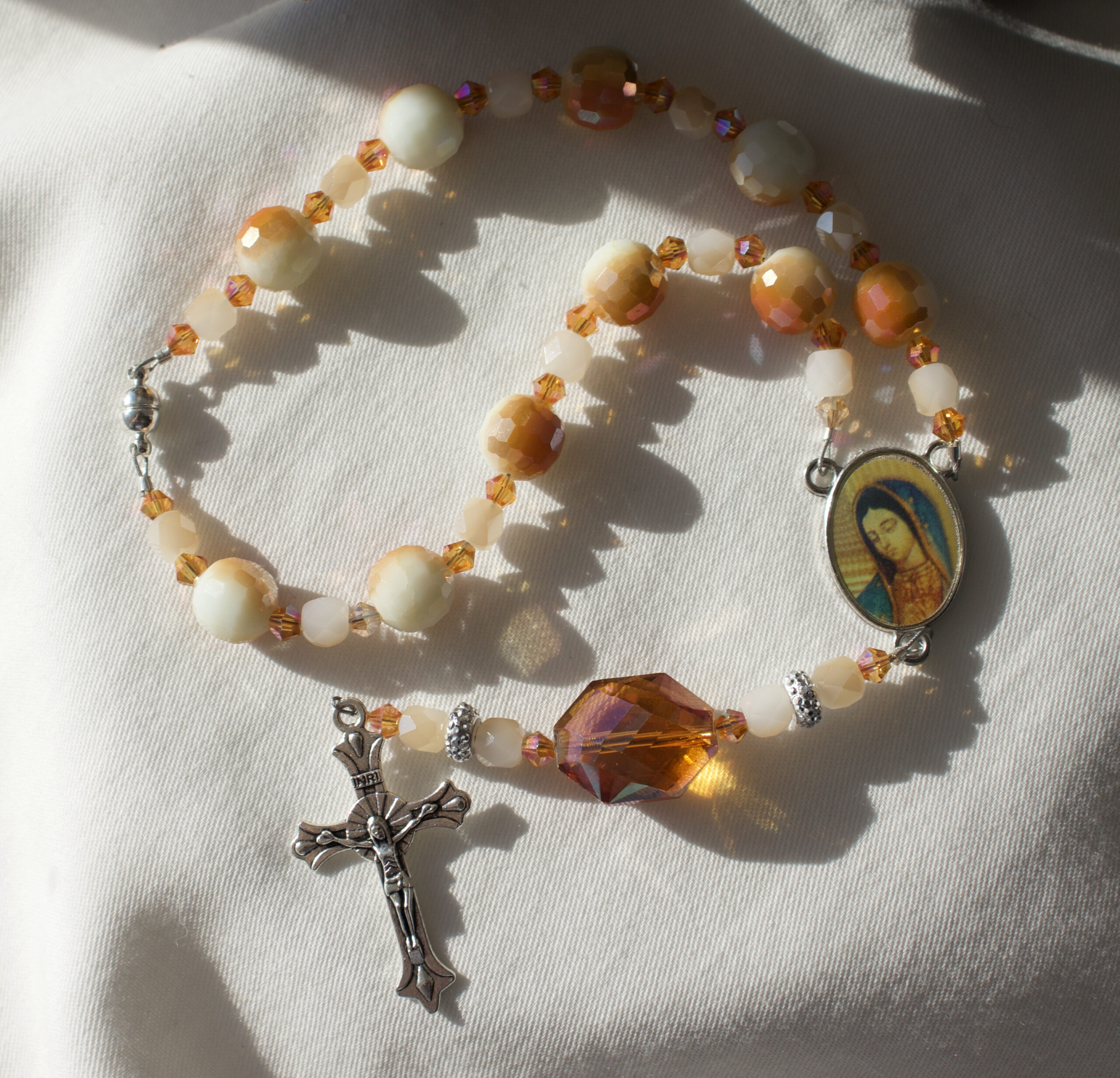 Orange and White Bead Car Rosary - Image 2