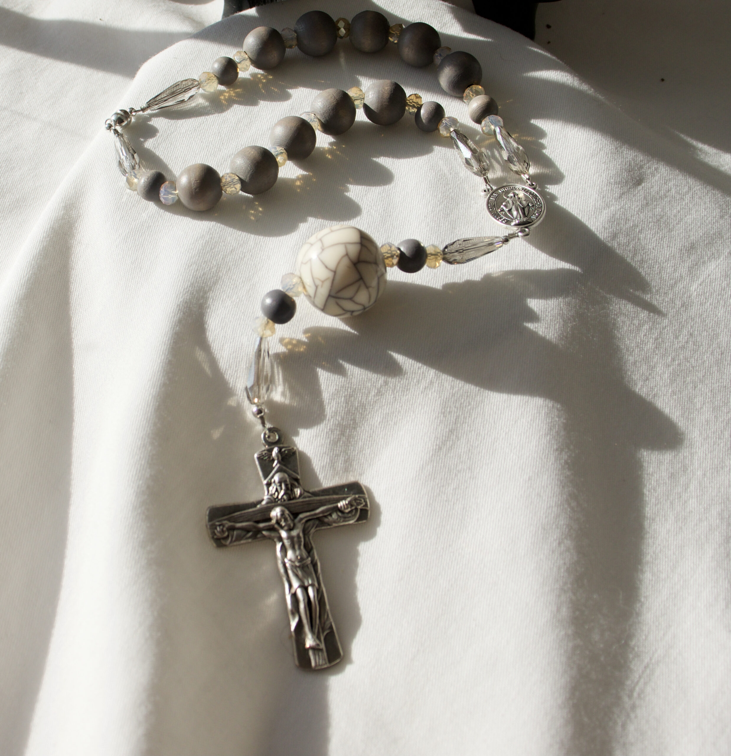 Gray Wood Bead Car Rosary - Image 7