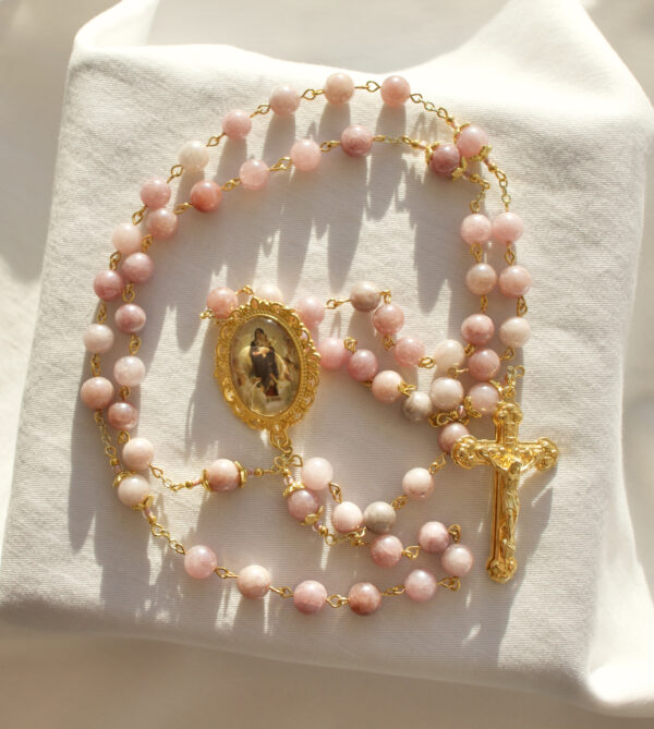 Sunstone Glass Bead Chain Rosary - Image 6