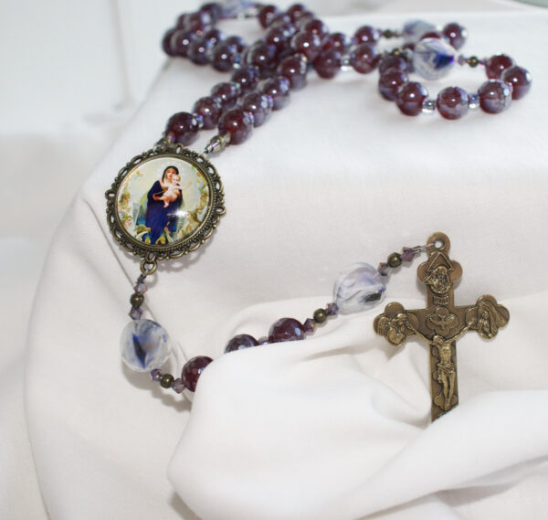 Purple Faceted Glass Wire Rosary - Image 2