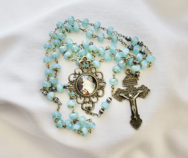 Turquoise Glass Bead Rosary - Image 2