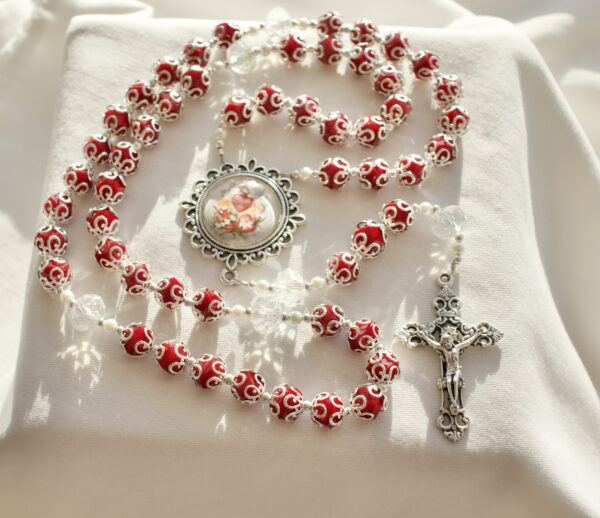 Red with Silver Cap Wire Rosary