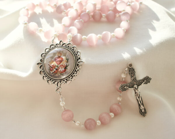 Pink Cat's Eye Wire Rosary