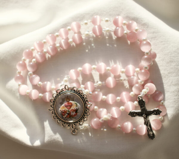 Pink Cat's Eye Wire Rosary - Image 7