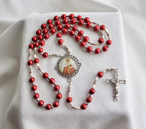 Red Crackle Bead Wire Rosary - Image 4