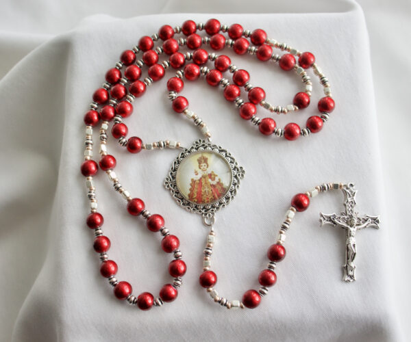 Red Crackle Bead Wire Rosary